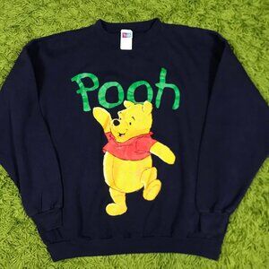Vintage Pooh Bear Disney Big Graphic Pullover Crewneck Sweatshirt Navy Color